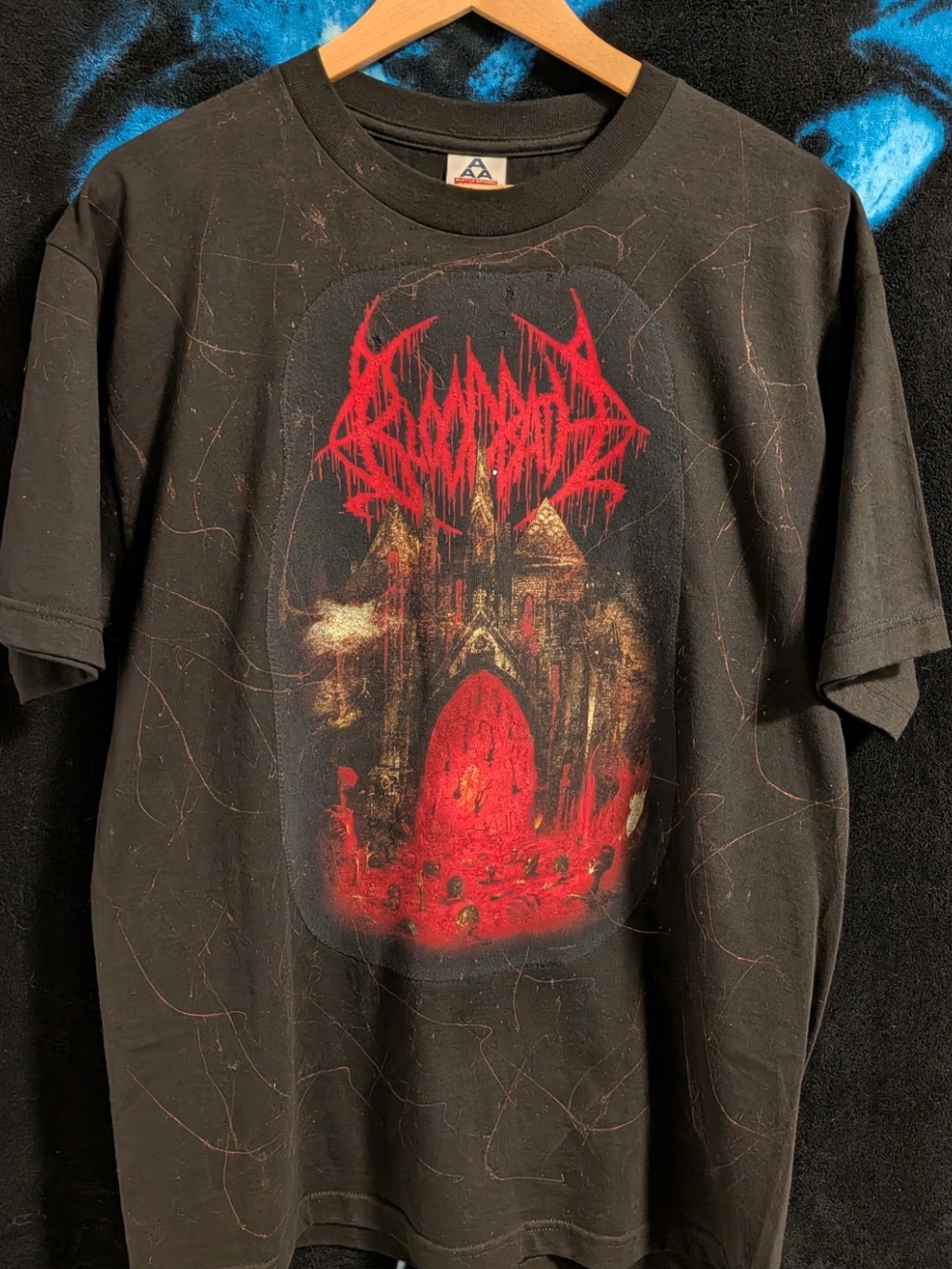 Custom Sewn "Bloodbath" T Shirt - Black Band Tee with Red Gothic Artwork